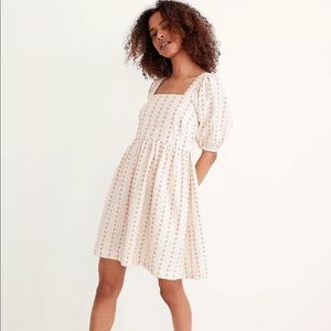 Square-Neck Puff-Sleeve Dress in Jacquard Stripe